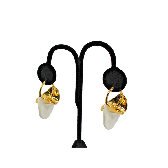 B8 Celine Gold Tone & White Textured Swirl Phoebe Philo Collection Hoop Earrings - Picture 1 of 7